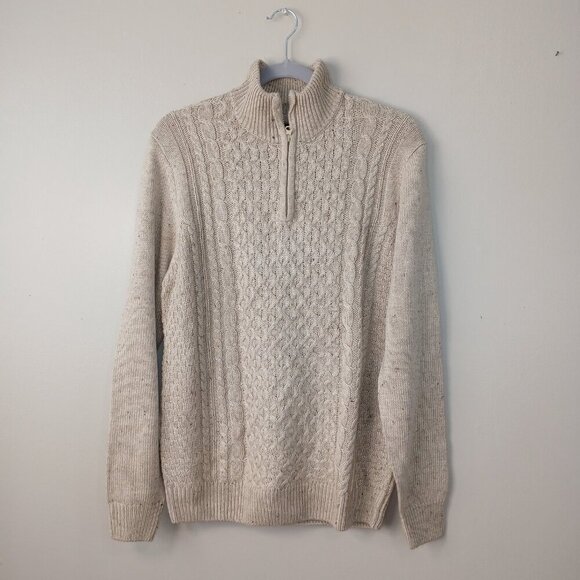 SKY BLUE 1\4 ZIP CABLE KNIT CARDIGAN OATMEAL COLOR MENS SIZE MEDIUM - Picture 1 of 7